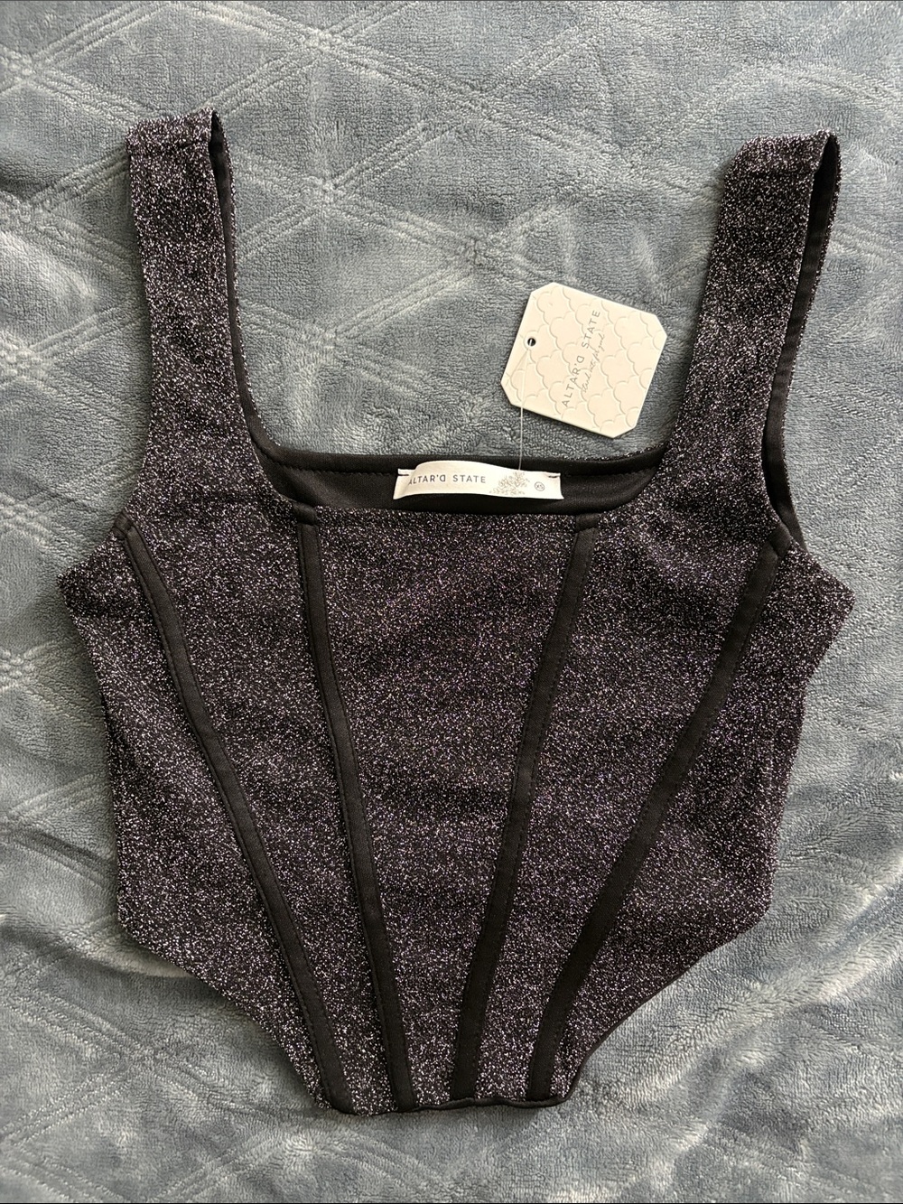 Altar'd State Black with Silver Metallic Knit Top